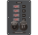 Image of Blue Sea Systems Circuit Breaker Switch Panel 4 Postion w/12V Socket &amp; Dual USB