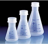 Image of BrandTech Erlenmeyer Flasks with Screw Caps, PMP, BrandTech V666941 Polypropylene Flasks, Pack of 6