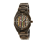 Image of Earth Cypress Multi-Colored Skateboard Wood Dial Leather-Band Watch w/Date