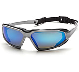Image of Pyramex Highlander Safety Eyewear, - Ice Blue Mirror Anti-Fog Lens, Silver-Black Frame