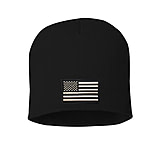Thin Silver Line Embroidered Knit Cap - Mens, Black, BEANIE-8IN-TSL-BLACK