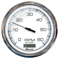 Faria Beede Instruments 5" Tachometer w/Digital Hourmeter 6000 RPM Gas Inboard Chesapeake White w/Stainless Steel Bezel