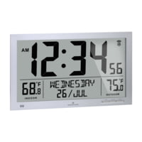 Marathon Slim Atomic Full Calendar Wall Clock w/ Indoor/Outdoor Temperature