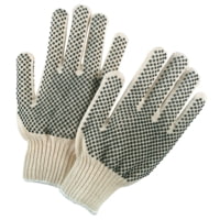 MCR Safety Cotton String Knit Work Gloves, 7 Gauge Regular Weight String Knit, Natural 60% Cotton 40% Polyester Fabric, PVC Dotted One Both Sides