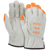 MCR Safety Leather Drivers Work Gloves, CV Grade Grain Pigskin, Fingertips and Watch Your Hands Logo, Keystone Thumb