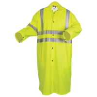 MCR Safety Luminator Hi Vis Long Waterproof Raincoat with Silver Reflective Stripes, .40mm PU/Cotton Poly, Blend Stretch, ANSI 107 Type R Class 3