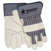 MCR Safety Mustang Premium Grain Leather Palm Work Gloves, 2.5in Rubberized Safety Cuff