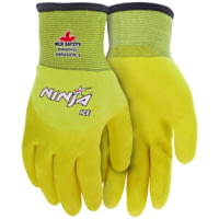 MCR Safety Ninja Ice Insulated Work Gloves, Hi-Vis 15 Gauge Lime Nylon with Acrylic Terry Interior, Over The Knuckle Coated with HPT