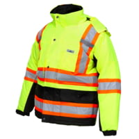 MCR Safety Vortex Hi-Vis Rainwear Winter Jacket with Detachable Hood and Zip Out Fleece Liner, Double Insulated Rip Stop Poly/PU, ANSI 107 Class 3 and CSA Z96 Class 2 Level 2
