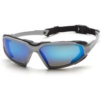 Pyramex Highlander Safety Eyewear, - Ice Blue Mirror Anti-Fog Lens, Silver-Black Frame