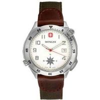 Wenger Swing Out Compass Watch - Mens White Dial w/ Olive Nylon Strap 70370