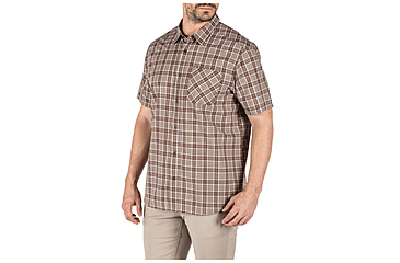Image of 5.11 Tactical Carson Plaid Short Sleeve Shirt, Stone Plaid - 71394-417-S