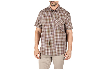 Image of 5.11 Tactical Carson Plaid Short Sleeve Shirt, Stone Plaid - 71394-417-S