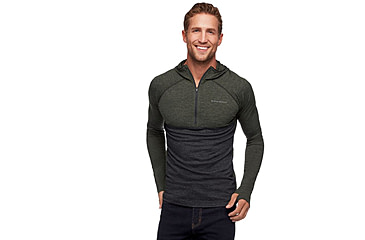 Image of Black Diamond SLTN Wool Bslyr Half Zip Hoody - Mens, Black/Cypress, Large, AP7600229228LRG1