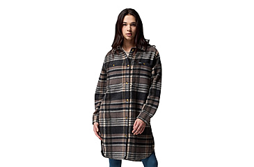 Image of Columbia Wildest Venture Long Fleece Coat - Womens, Black Vagabond Plaid, Extra Small, 2136171-010-XS