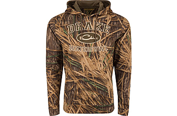 Image of DRAKE MST Performance Logo Fleece-Lined Camo Hoodie - Men's, Mossy Oak Original Shadowgrass, 2XL, DW0237-009-2XL