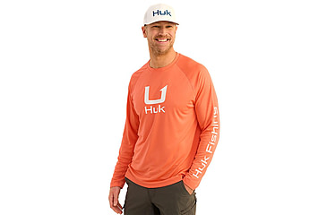 Image of HUK Performance Fishing Huk Icon Crew Long Sleeve Shirt Fresh Salmon XL E13EC917, ATH1200573821L