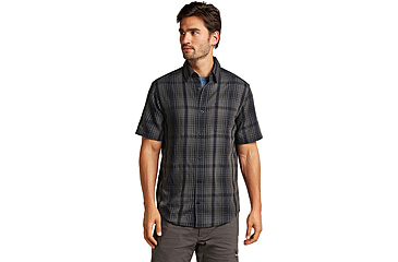Image of Icebreaker Merino 125 Cool-Lite Steveston SS Shirt Plaid - Mens, Obsidian/Black, Large, IB0A579W0GDL