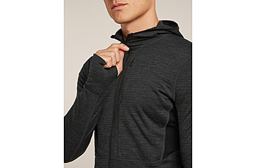 Image of Icebreaker Merino Blend 200 RealFleece Descender Long Sleeve Zip Hoodie - Mens, Jet HTHR/Black/CB, Large, IBBA56VZ944L