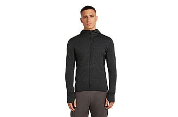 Image of Icebreaker Merino Blend 200 RealFleece Descender Long Sleeve Zip Hoodie - Mens, Jet HTHR/Black/CB, Large, IBBA56VZ944L