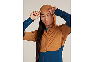 Image of Icebreaker Merino Blend 200 RealFleece Descender Long Sleeve Zip Hoodie - Mens, Trail/Atlantis/CB, Large, IBBA56VZ0J5L