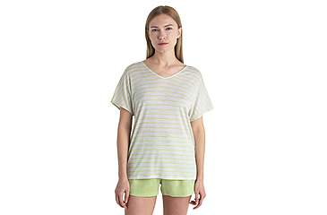 Image of Icebreaker Merino Drayden Reversible SS Top Stripe - Womens, Ecru Heather/Glazen/S, Large, IB0A56ZWB78L