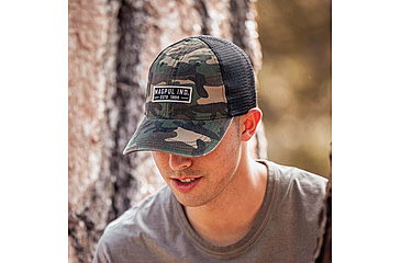 Image of Magpul Industries Established Garment Washed Trucker Hat w/Embroidered Patch - Mens, Woodland Camo, One Size, MAG1260964