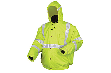 Image of MCR Safety Luminator Reversible Bomber Jacket, PU/Cotton Poly,ANSI Class 3, Attached Hide-Away Hood, Fluorescent Lime, XL, BRCL3LXL