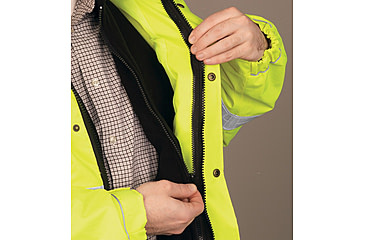 Image of MCR Safety Luminator Reversible Bomber Jacket, PU/Cotton Poly,ANSI Class 3, Attached Hide-Away Hood, Fluorescent Lime, XL, BRCL3LXL