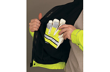 Image of MCR Safety Luminator Reversible Bomber Jacket, PU/Cotton Poly,ANSI Class 3, Attached Hide-Away Hood, Fluorescent Lime, XL, BRCL3LXL