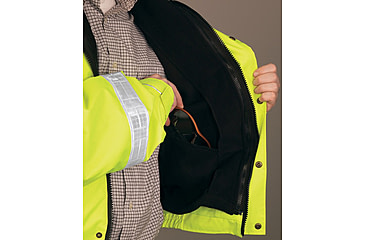 Image of MCR Safety Luminator Reversible Bomber Jacket, PU/Cotton Poly,ANSI Class 3, Attached Hide-Away Hood, Fluorescent Lime, XL, BRCL3LXL
