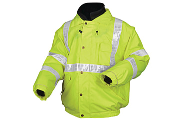 Image of MCR Safety Luminator Reversible Bomber Jacket, PU/Cotton Poly,ANSI Class 3, Attached Hide-Away Hood, Fluorescent Lime, XL, BRCL3LXL