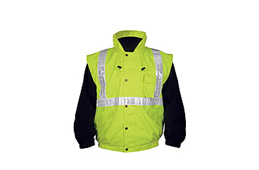 Image of MCR Safety Luminator Reversible Bomber Jacket, PU/Cotton Poly,ANSI Class 3, Attached Hide-Away Hood, Fluorescent Lime, XL, BRCL3LXL