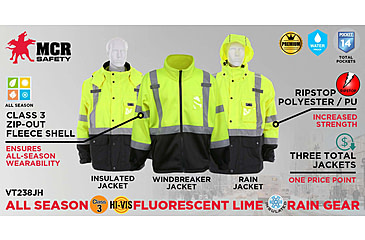 Image of MCR Safety Vortex, 3-in-1 Jacket, Lime, Class 3 - VT238JHL