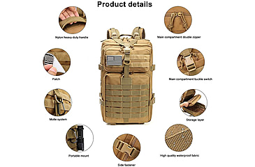 Image of Roaring Fire 45L Tactical Backpack, FDE, 19.6x11.8x11.8 inch, RF096 DT