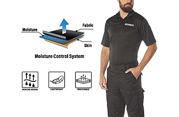 Image of Rothco Moisture Wicking Security Polo Shirt - Mens, Black w/White Lettering, XL, 3216-XL
