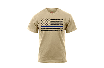 Image of Rothco Thin Blue Line T-Shirt, Desert Sand w/ Black Flag, L, 3960-DesertSandwBlackFlag-L
