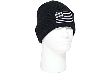 Image of Rothco US Flag Embroidered Fine Knit Watch Cap - Mens, Black/White, One Size, 57877-BlackWhite