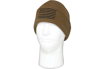 Image of Rothco US Flag Embroidered Fine Knit Watch Cap - Mens, Coyote Brown, One Size, 57866-CoyoteBrown