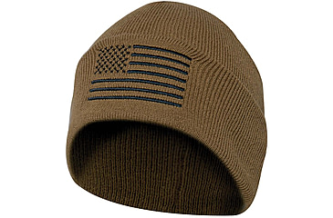 Image of Rothco US Flag Embroidered Fine Knit Watch Cap - Mens, Coyote Brown, One Size, 57866-CoyoteBrown