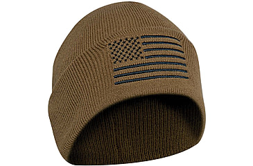 Image of Rothco US Flag Embroidered Fine Knit Watch Cap - Mens, Coyote Brown, One Size, 57866-CoyoteBrown