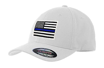 Image of Thin Blue Line Flexfit Hat - American Flag, Thin Blue Line - FLEX-TBL-WHITE-LARGE
