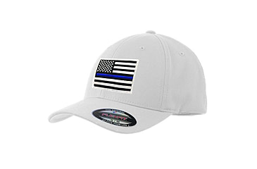 Image of Thin Blue Line Flexfit Hat - American Flag, Thin Blue Line - FLEX-TBL-WHITE-SMALL