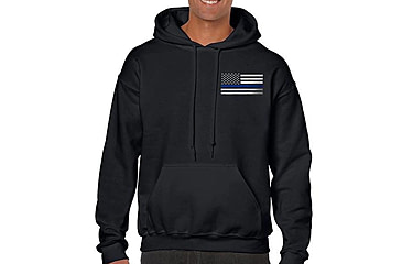 Image of Thin Blue Line Hoodie - American Flag, Black - TBL-H-SMALL-LOGO-BLACK-XXL