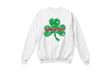 Image of Thin Blue Line Thin Red Line St. Patrik's Shamrock Crew Neck SweatShirt - Mens, Extra Large, White, STPAT-TRL-CREW-WHITE-XL