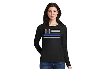 Image of Thin Blue Line Women's - Long Sleeve Classic Thin Blue Line - WOMEN-LS-CLASSIC-BLUE-BLACK-XXL