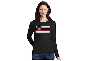 Image of Thin Blue Line Women's - Long Sleeve Classic Thin Red Line - WOMEN-LS-CLASSIC-RED-BLACK-XXL