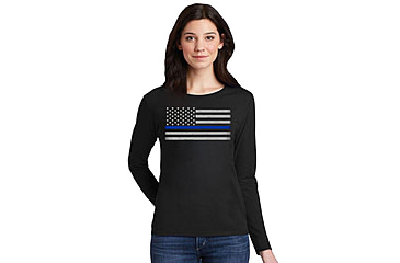 Image of Thin Blue Line Womens - Long Sleeve Classic Thin Blue Line - WOMEN-LS-CLASSIC-BLUE-BLACK-LARGE