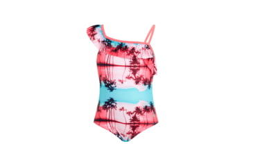 Image of Body Glove Toddler Girls Ruffled Palm-Print One-Piece Swimsuit - Pink &amp; Aqua D994BEAD, 4T, Pink &amp; Aqua, 8066BGS29-A-4T