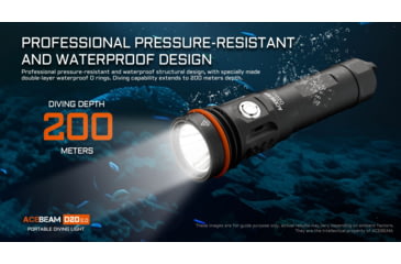 Image of Acebeam D20 1 x 18650/ 21700 CREE XHP35 HD LED Dive Light, 2200 Lumens, Black, D20 2.0